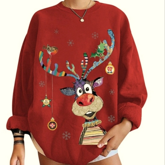 Christmas Kooks Rudolph Baubles Sweatshirt Red Size XL - Picture 1 of 10